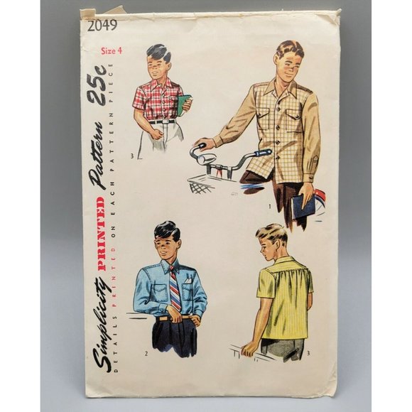 Simplicity 1947 Boys Shirt Pockets Two Sleeve Length Sewing Pattern #2049 Size 4 - Picture 1 of 3
